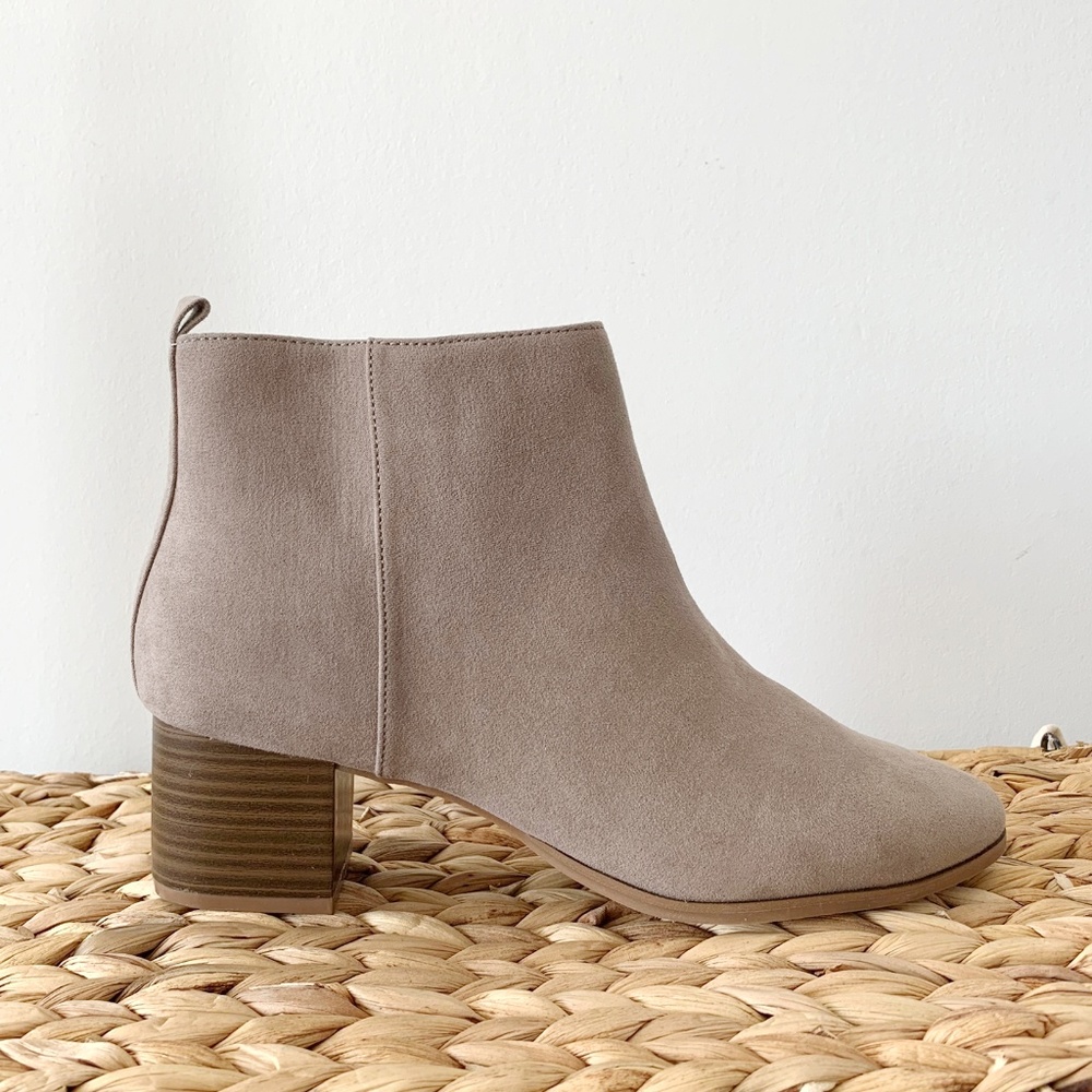 Taupe/Grey Vegan Suede Heeled Booties | Old Navy
